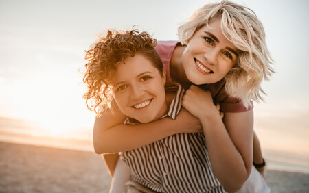 Same sex couple sunset